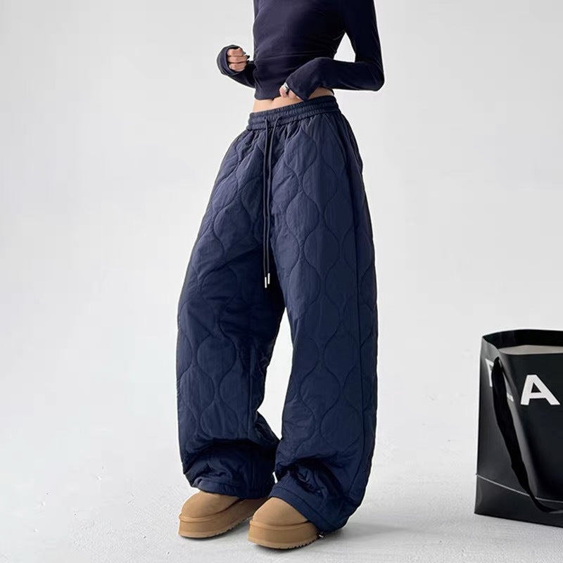 Quilted Lined Wide-Leg Drawstring Pants