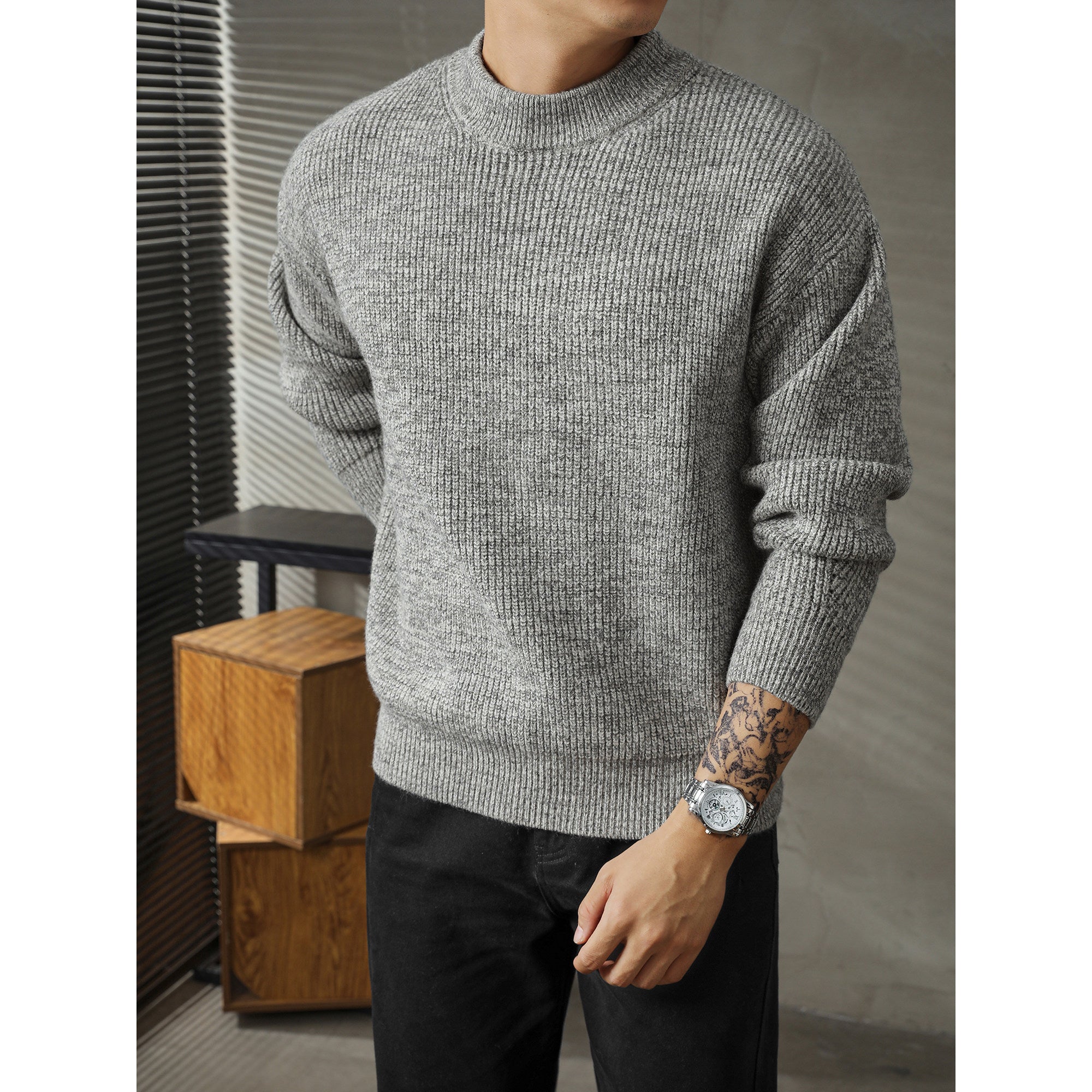 Textured Wool-Blend Crewneck Knit