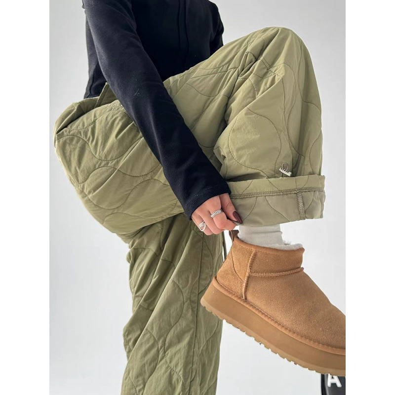 Quilted Lined Wide-Leg Drawstring Pants