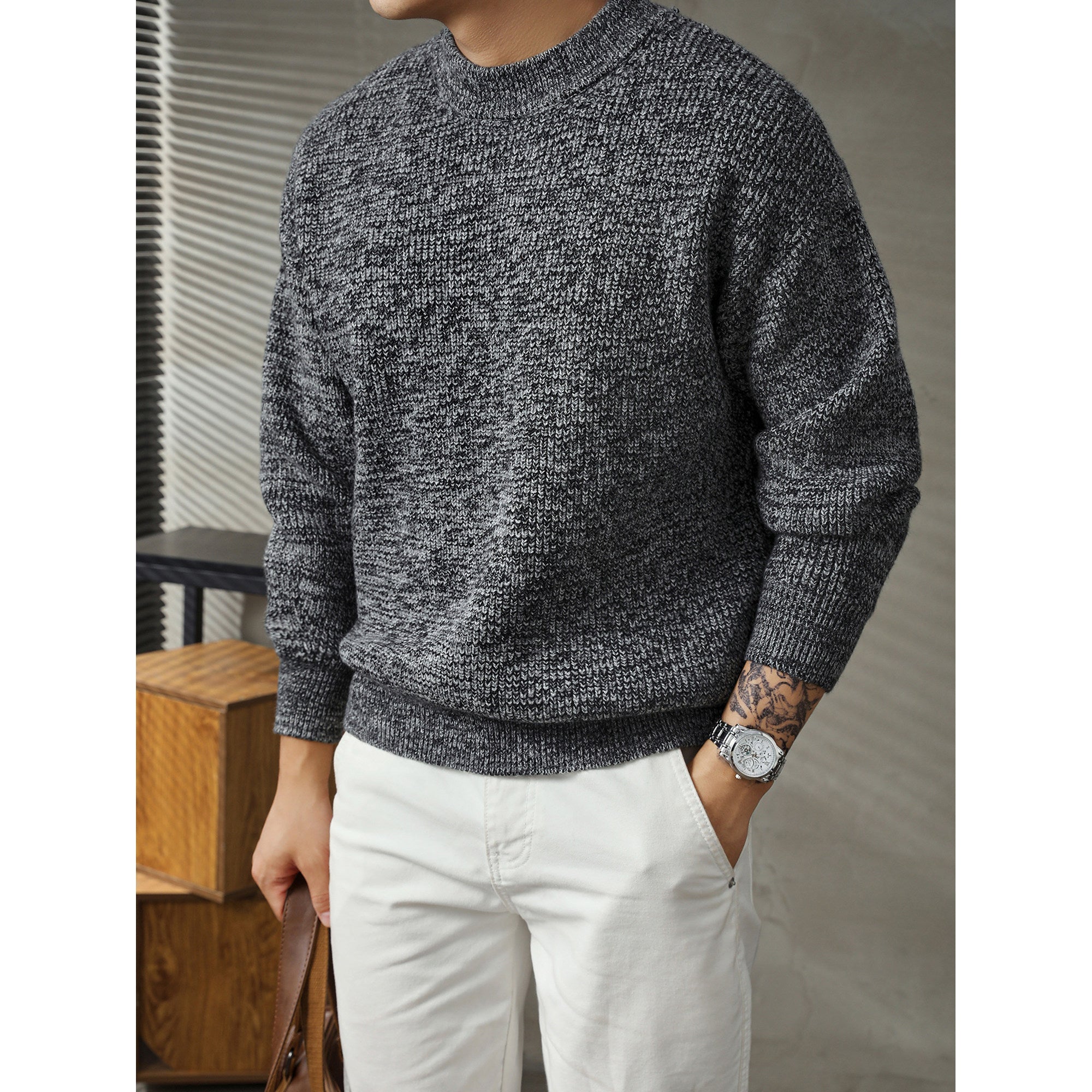 Textured Wool-Blend Crewneck Knit