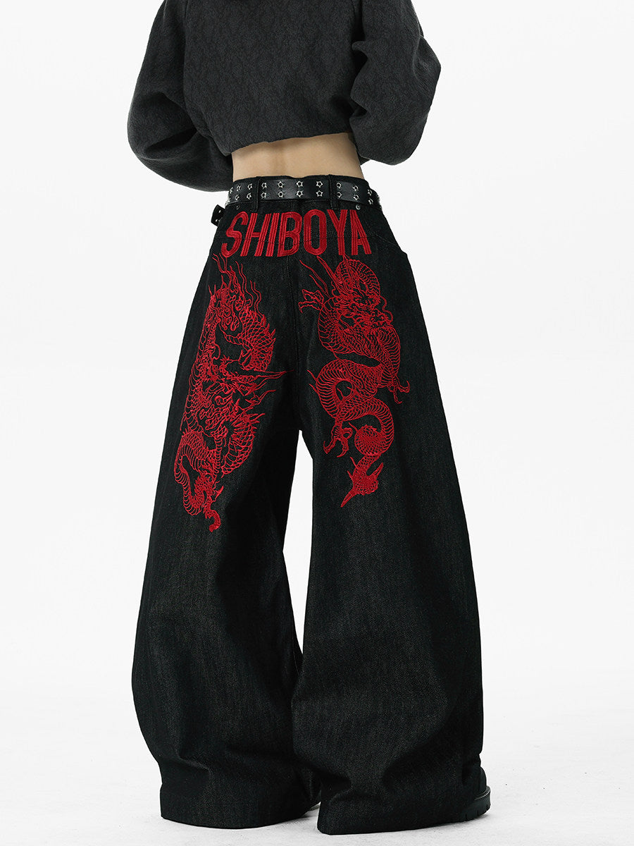 Shibuya Crimson Dragon Wide-Leg Denim