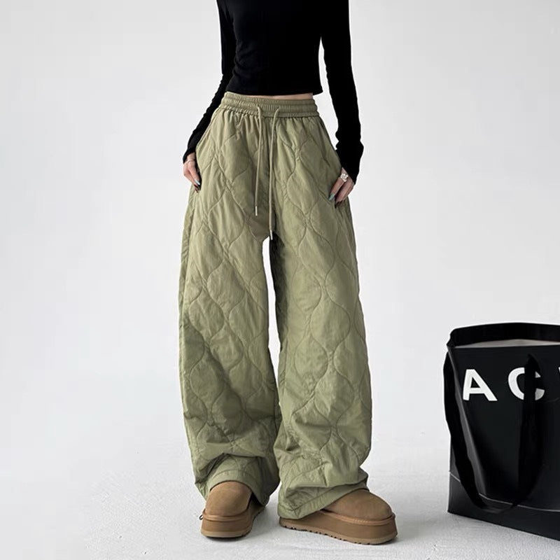 Quilted Lined Wide-Leg Drawstring Pants