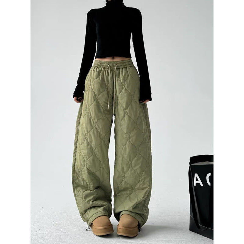 Quilted Lined Wide-Leg Drawstring Pants