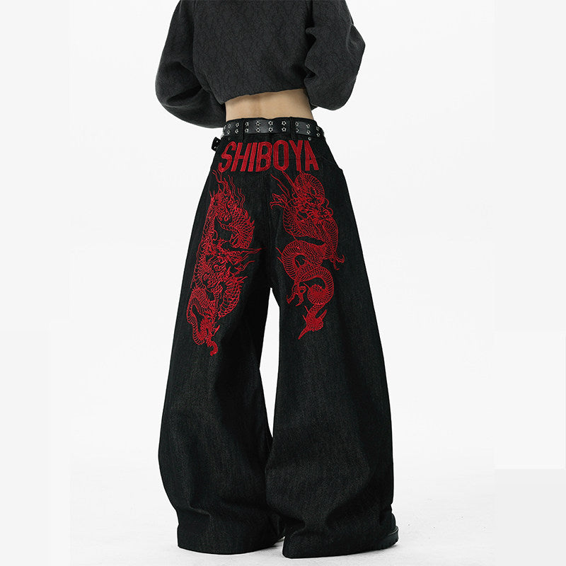 Shibuya Crimson Dragon Wide-Leg Denim