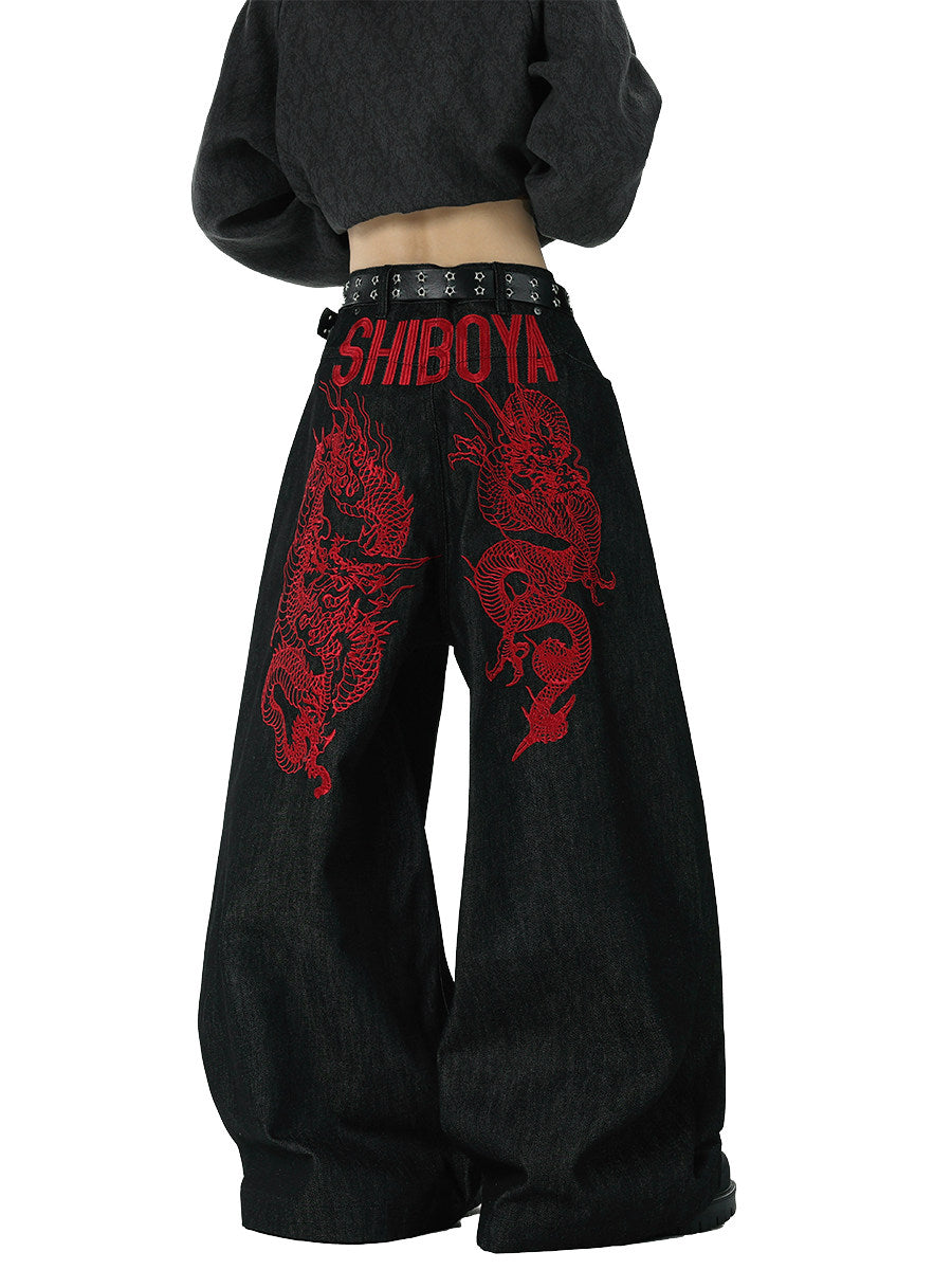Shibuya Crimson Dragon Wide-Leg Denim