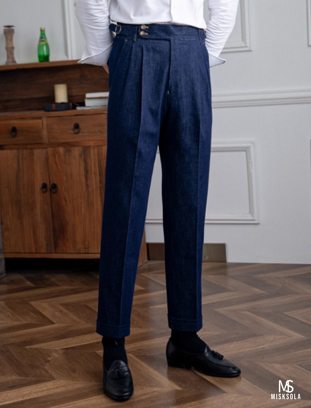 Denham | High-Rise Pleated Denim Trousers