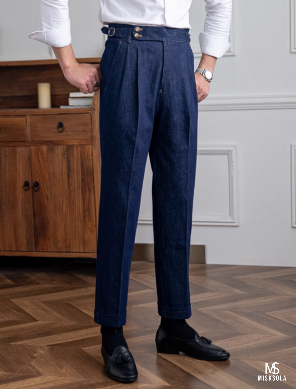 Denham | High-Rise Pleated Denim Trousers