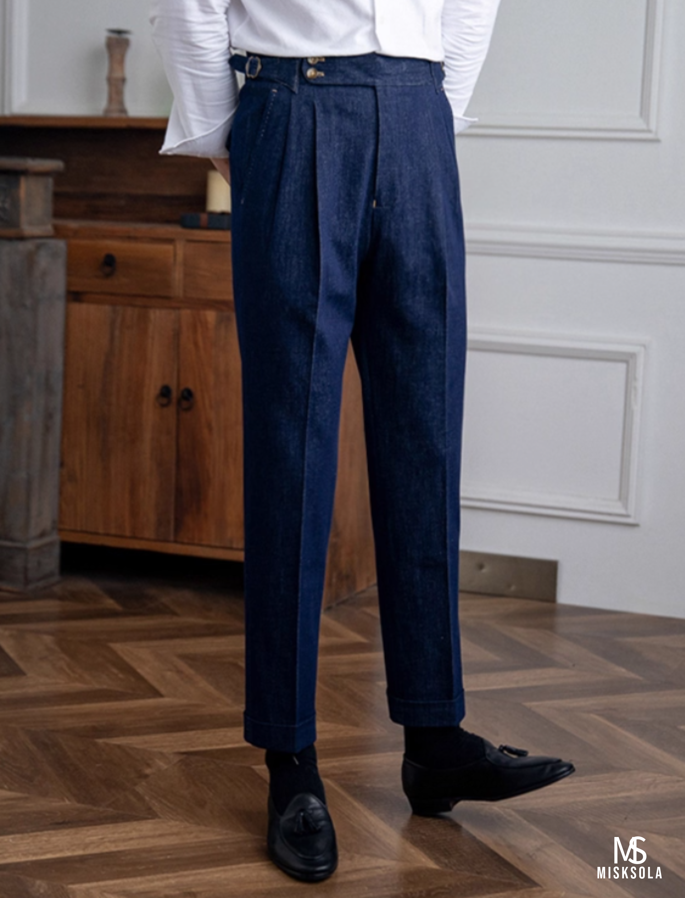 Denham | High-Rise Pleated Denim Trousers