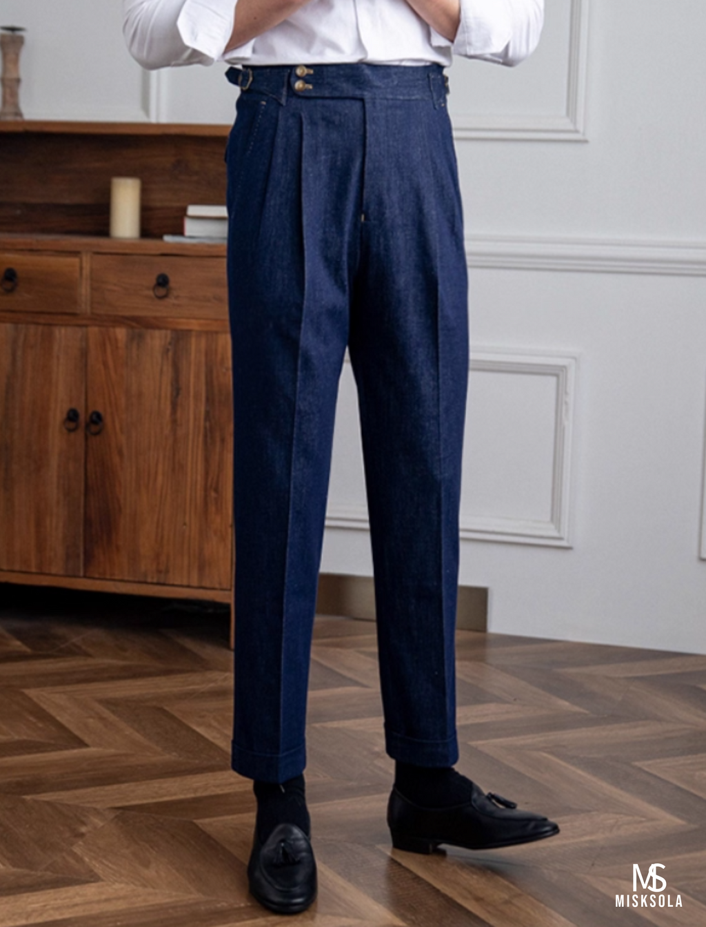 Denham | High-Rise Pleated Denim Trousers
