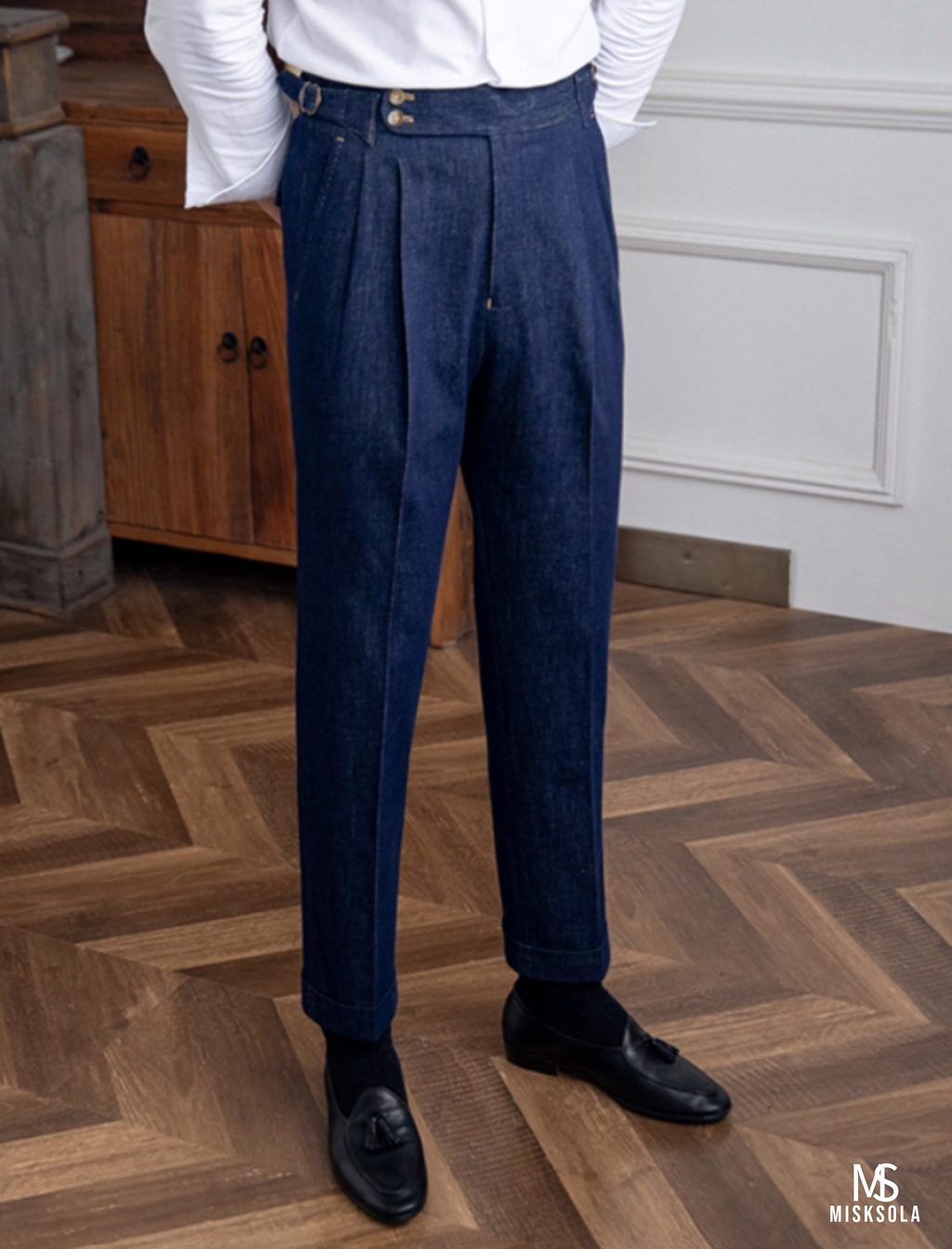 Denham | High-Rise Pleated Denim Trousers