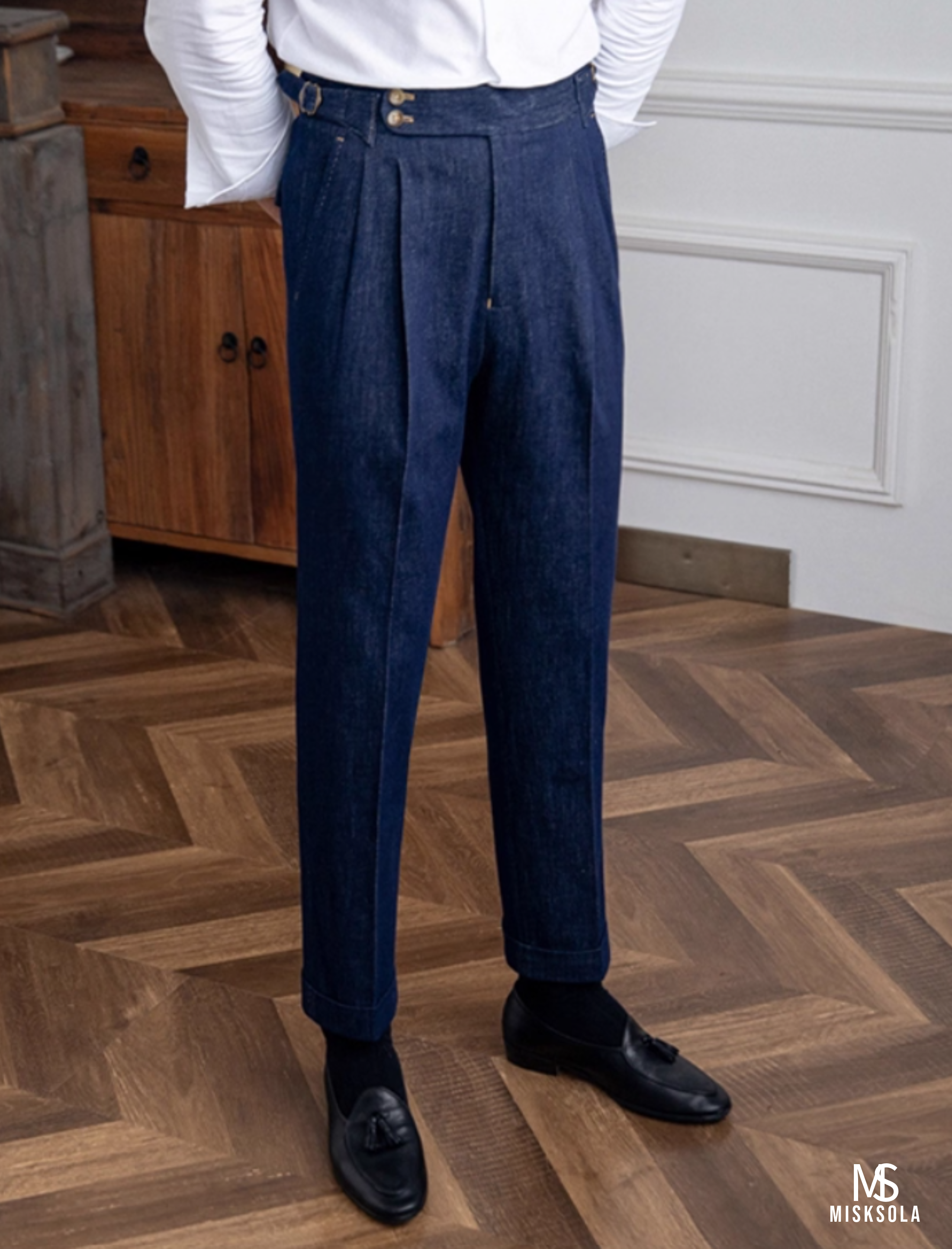 Denham | High-Rise Pleated Denim Trousers