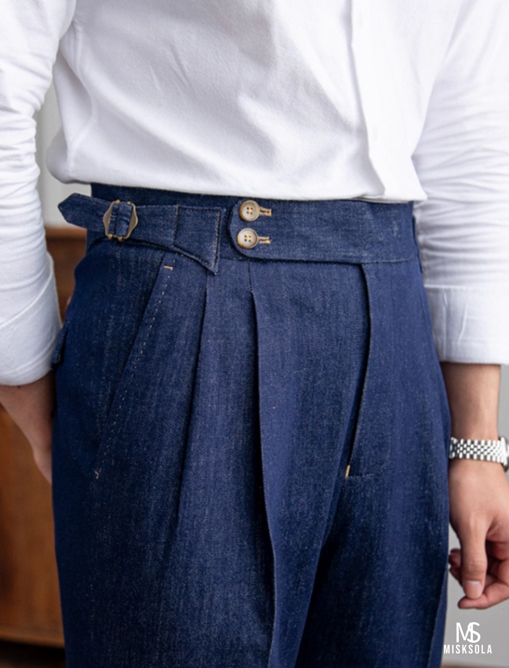 Denham | High-Rise Pleated Denim Trousers