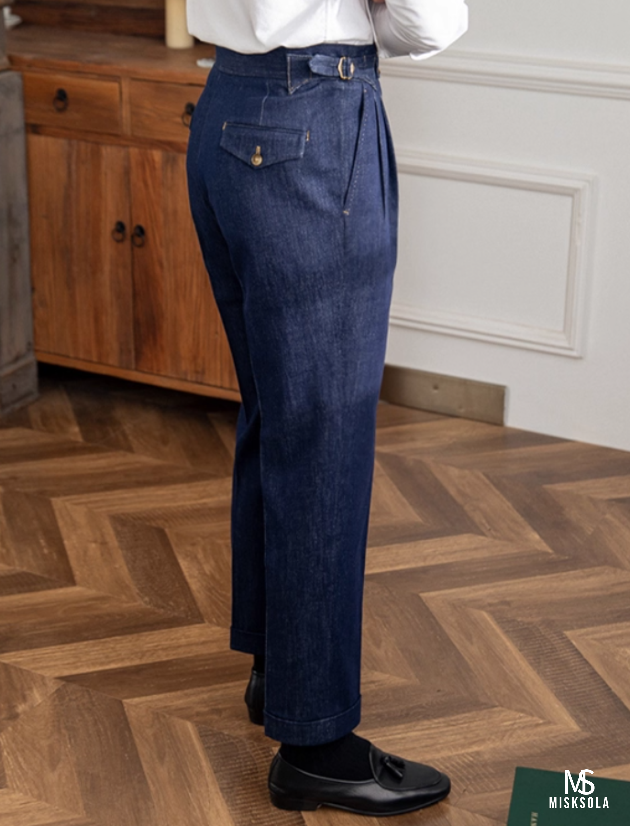 Denham | High-Rise Pleated Denim Trousers