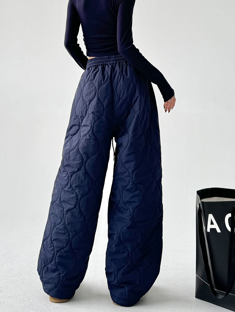 Quilted Lined Wide-Leg Drawstring Pants