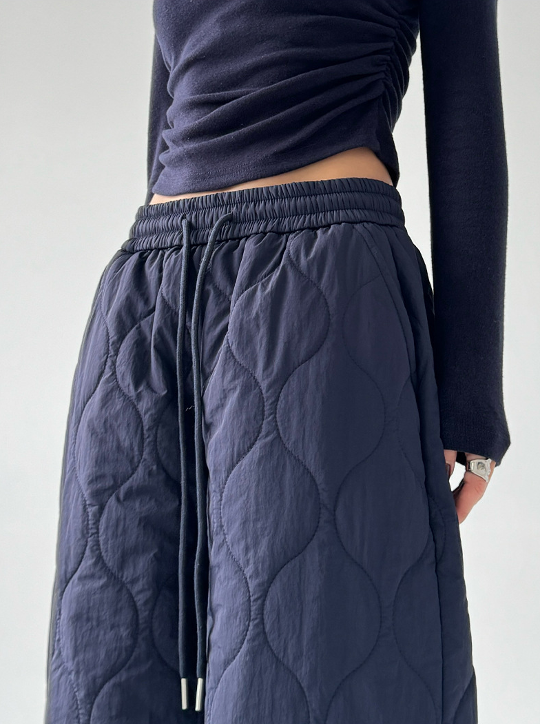Quilted Lined Wide-Leg Drawstring Pants