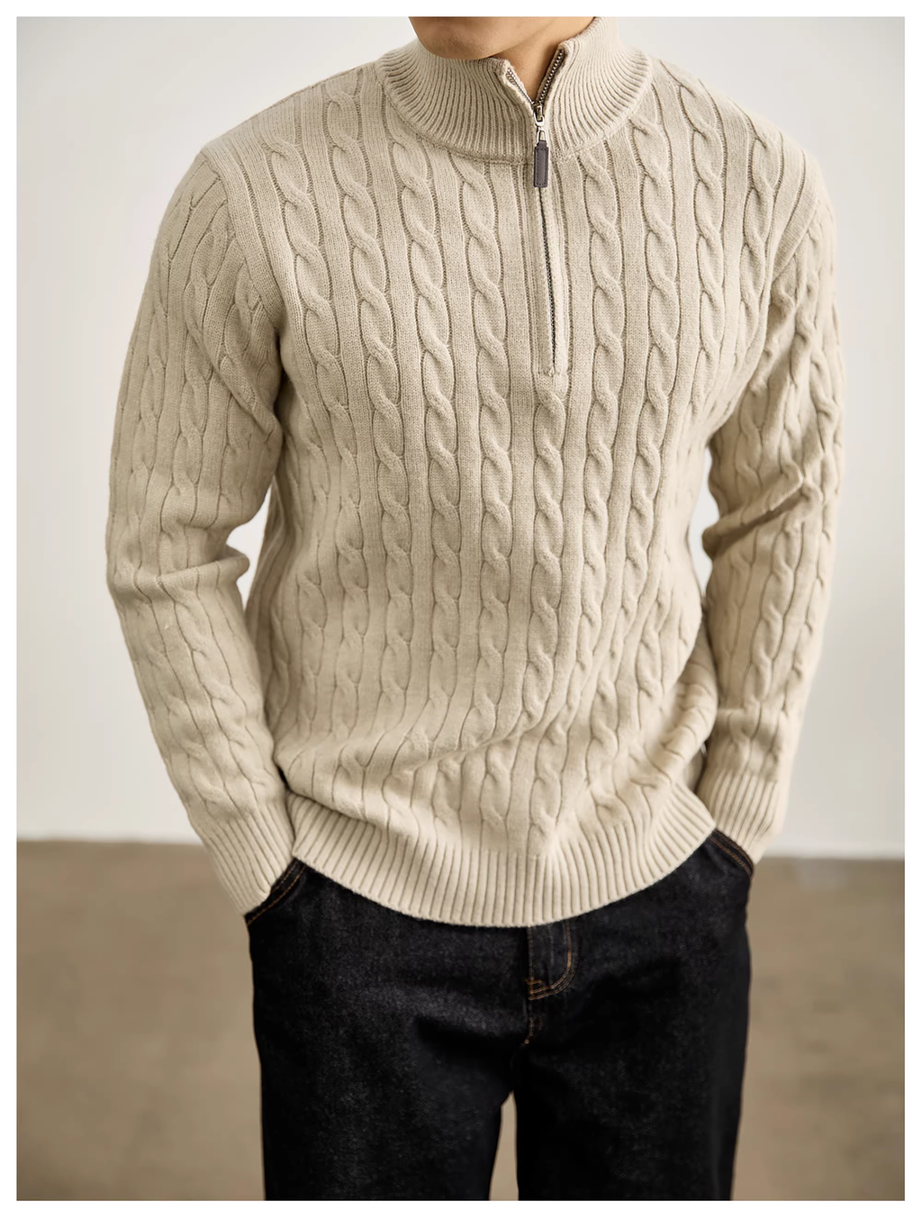 Harrow | Cable Knit Half-Zip Sweater