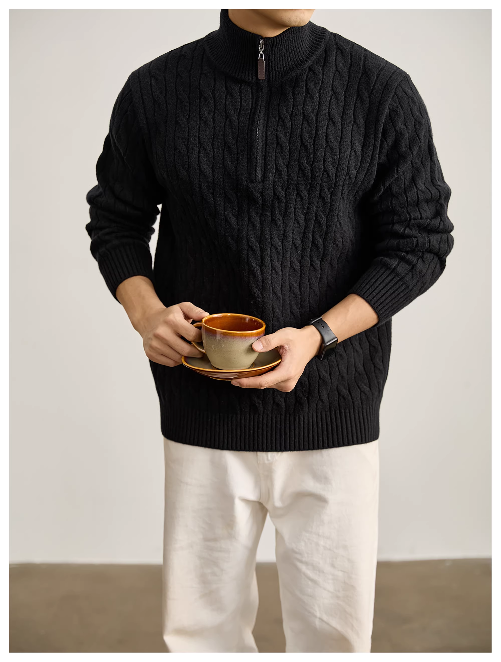 Harrow | Cable Knit Half-Zip Sweater