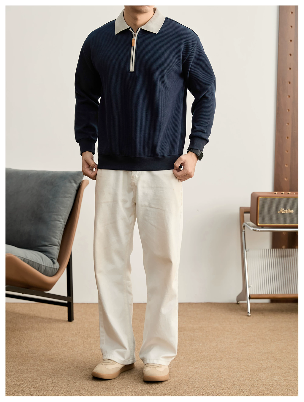 Everett Contrast Half-Zip Knit Polo