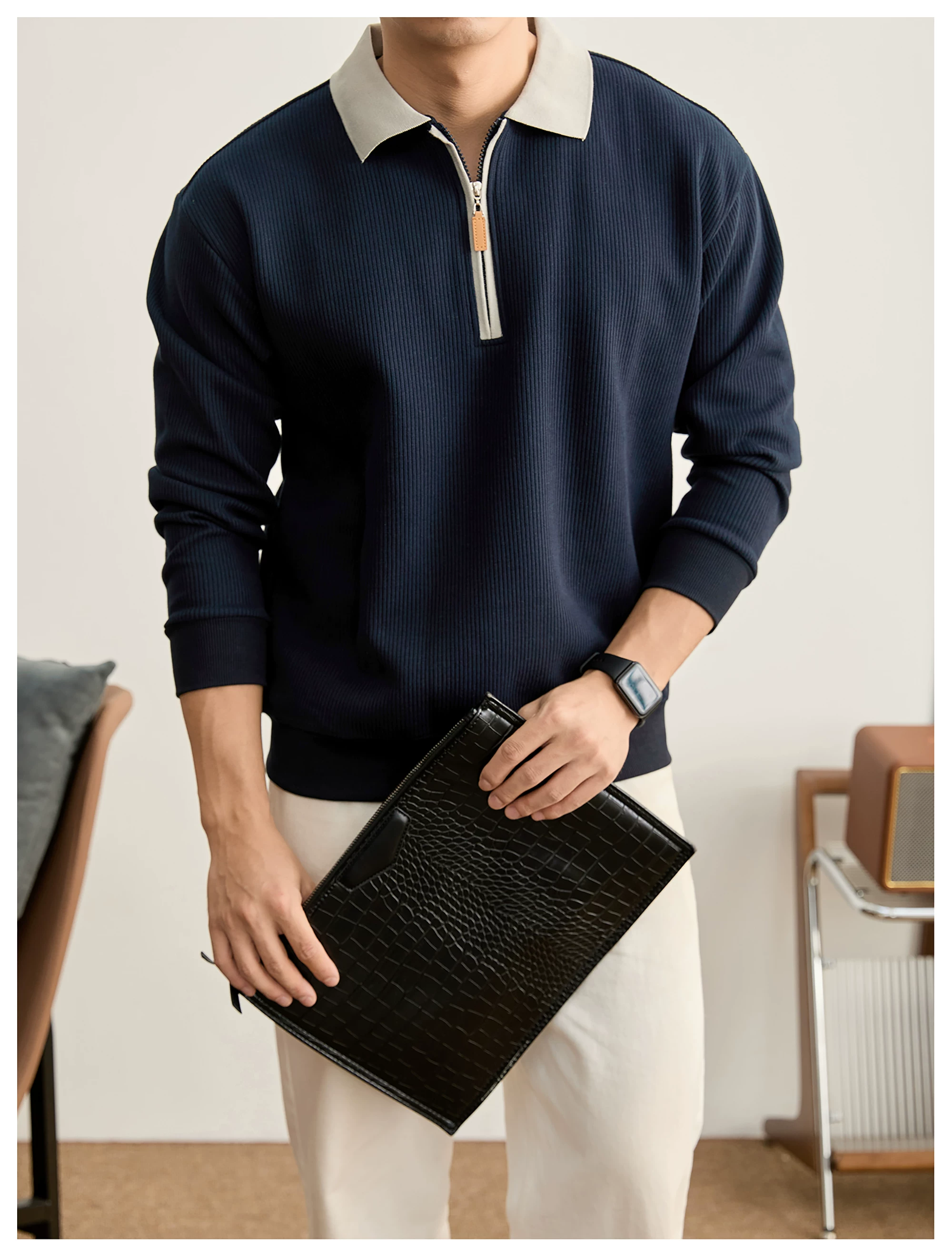 Everett Contrast Half-Zip Knit Polo