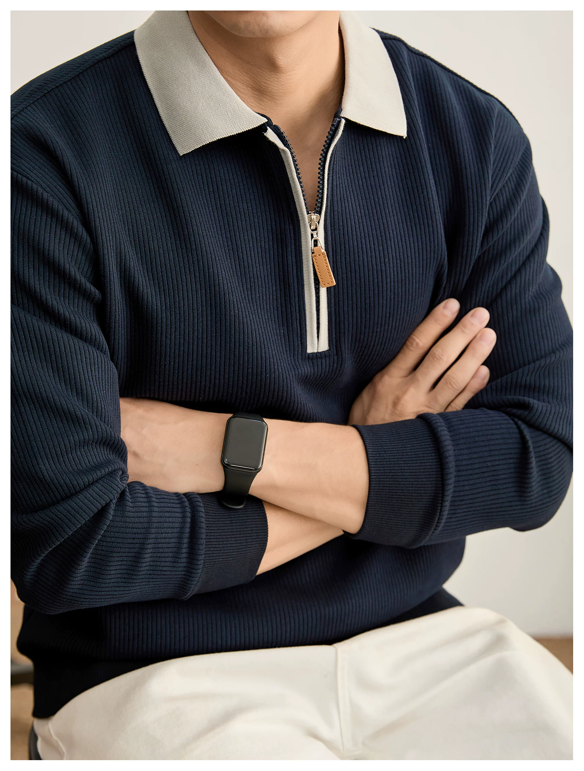 Everett Contrast Half-Zip Knit Polo