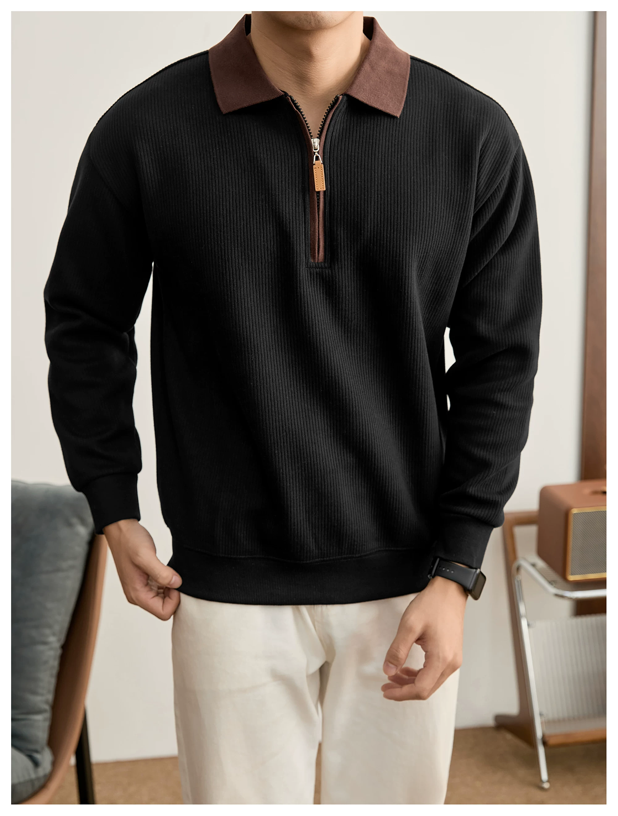 Everett Contrast Half-Zip Knit Polo