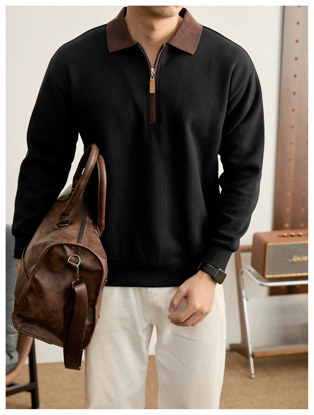 Everett Contrast Half-Zip Knit Polo
