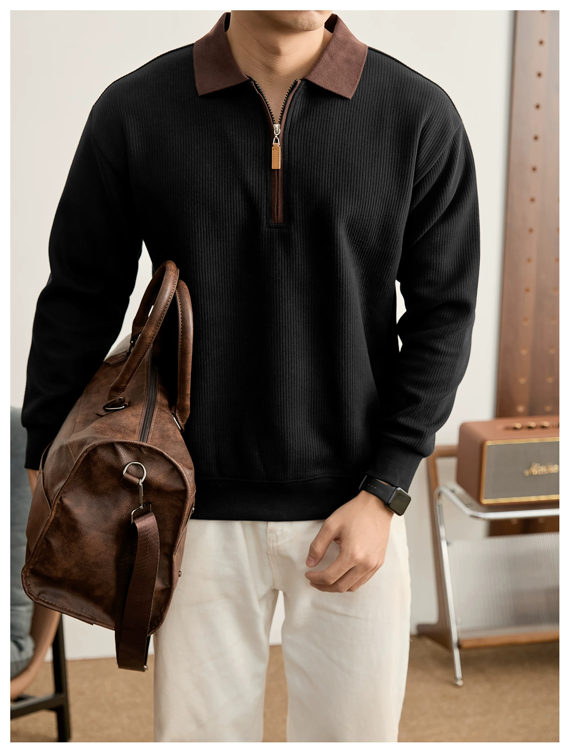 Everett Contrast Half-Zip Knit Polo