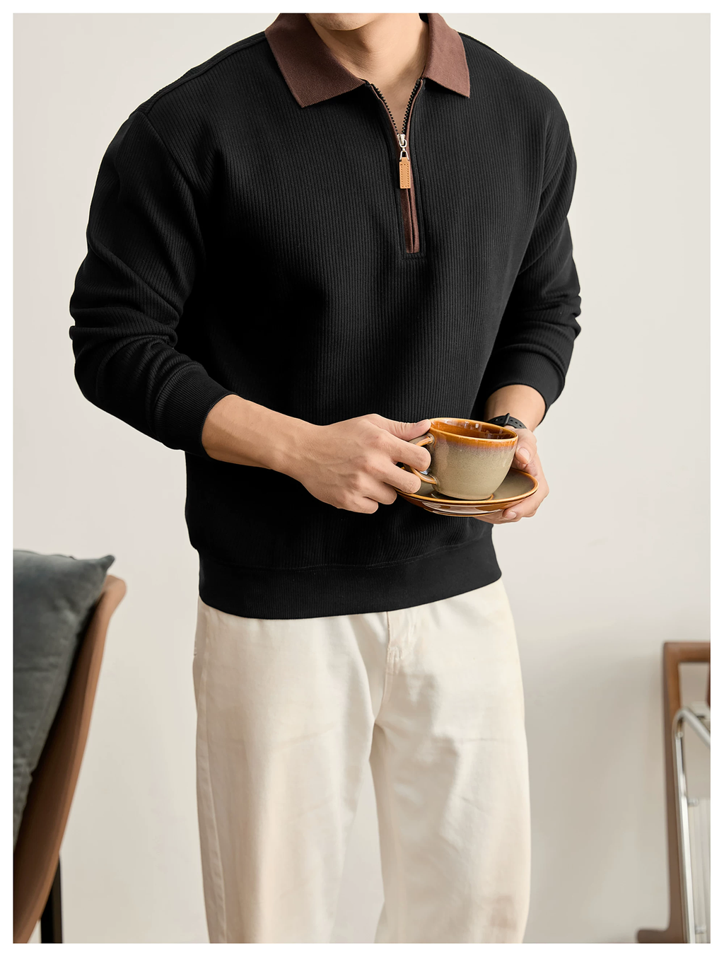 Everett Contrast Half-Zip Knit Polo