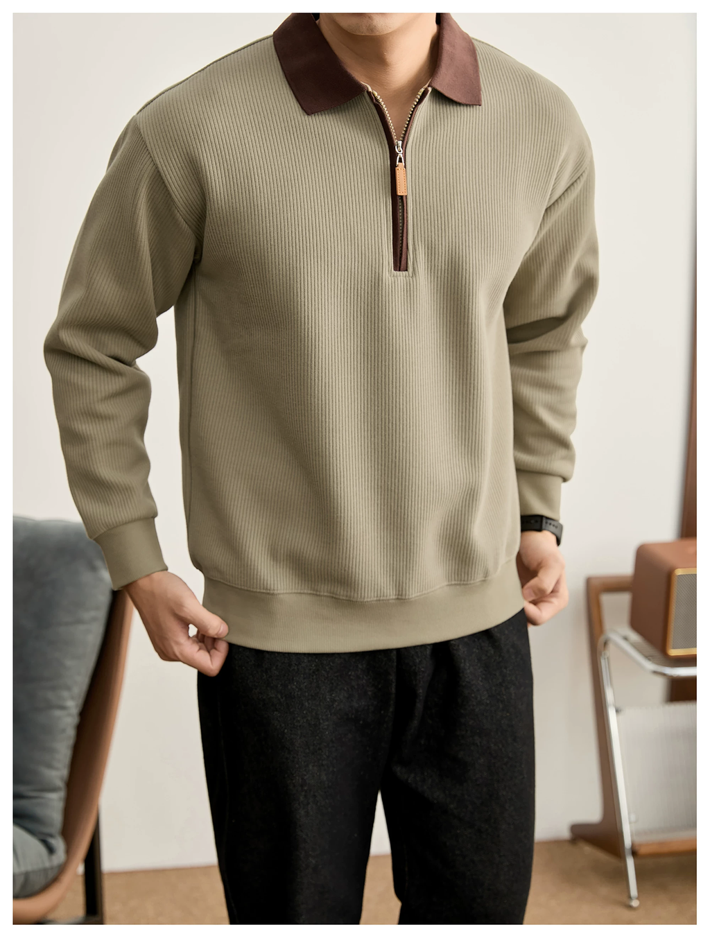 Everett Contrast Half-Zip Knit Polo