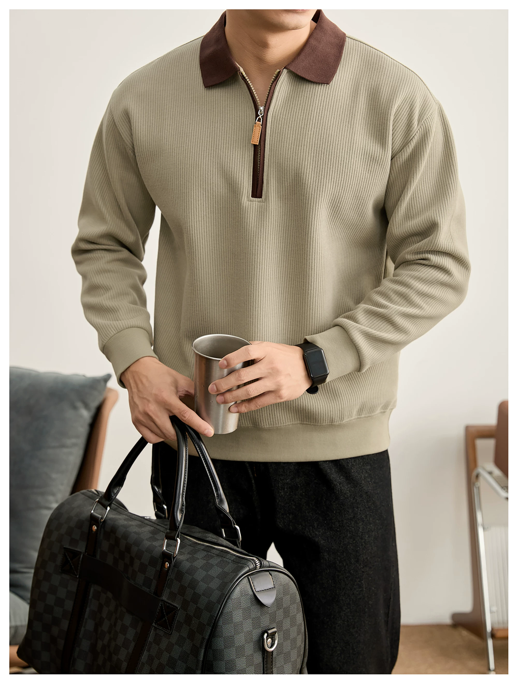 Everett Contrast Half-Zip Knit Polo