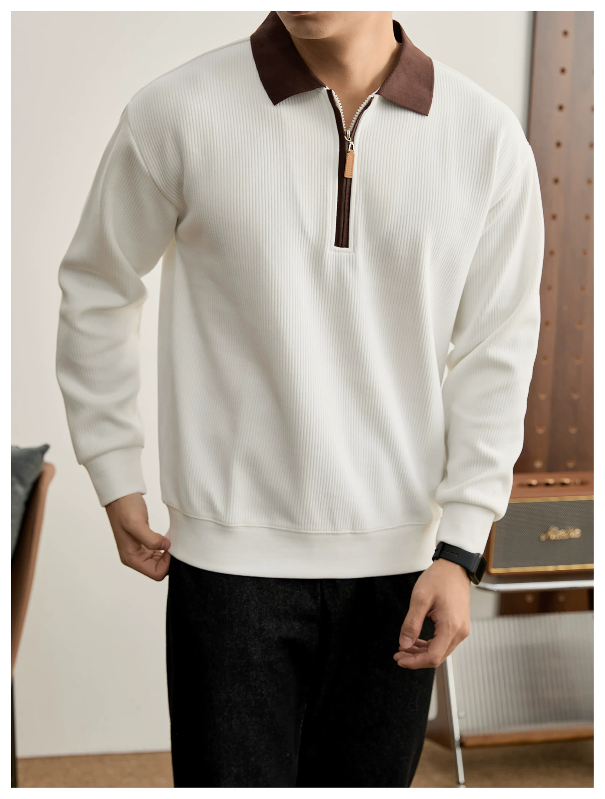 Everett Contrast Half-Zip Knit Polo