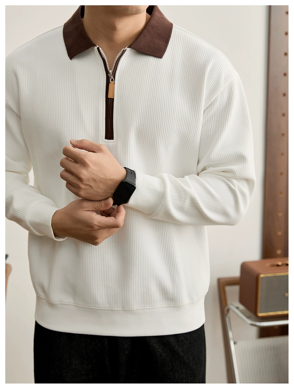 Everett Contrast Half-Zip Knit Polo