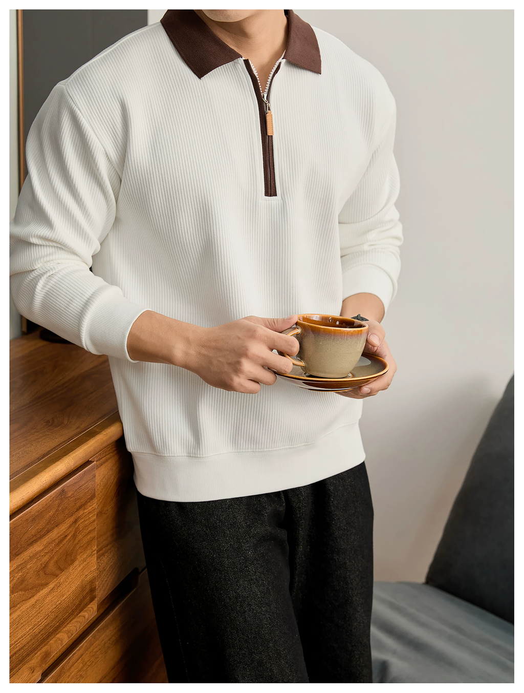 Everett Contrast Half-Zip Knit Polo
